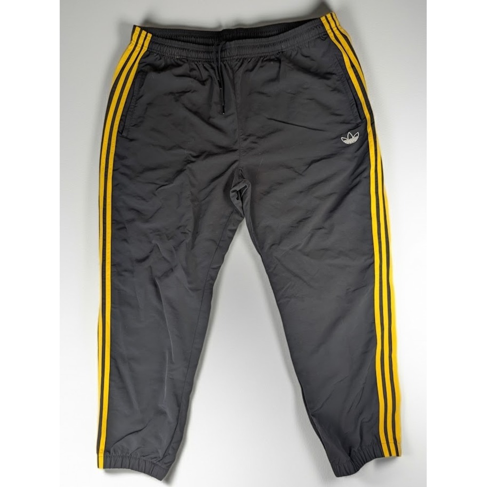 Adidas Woven 3 Stripe Men's 2XL Black Yellow Track Pants Joggers Retro Look